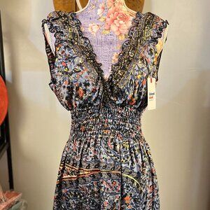 Ladies Long Valencia V Neck Silk Dress Resort Wear One Size